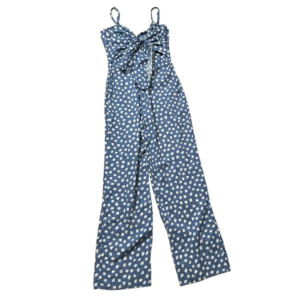 Anthropologie WHIT TWO | Knotted Dot Blue White Jumpsuit Size 4 - Picture 2 of 6